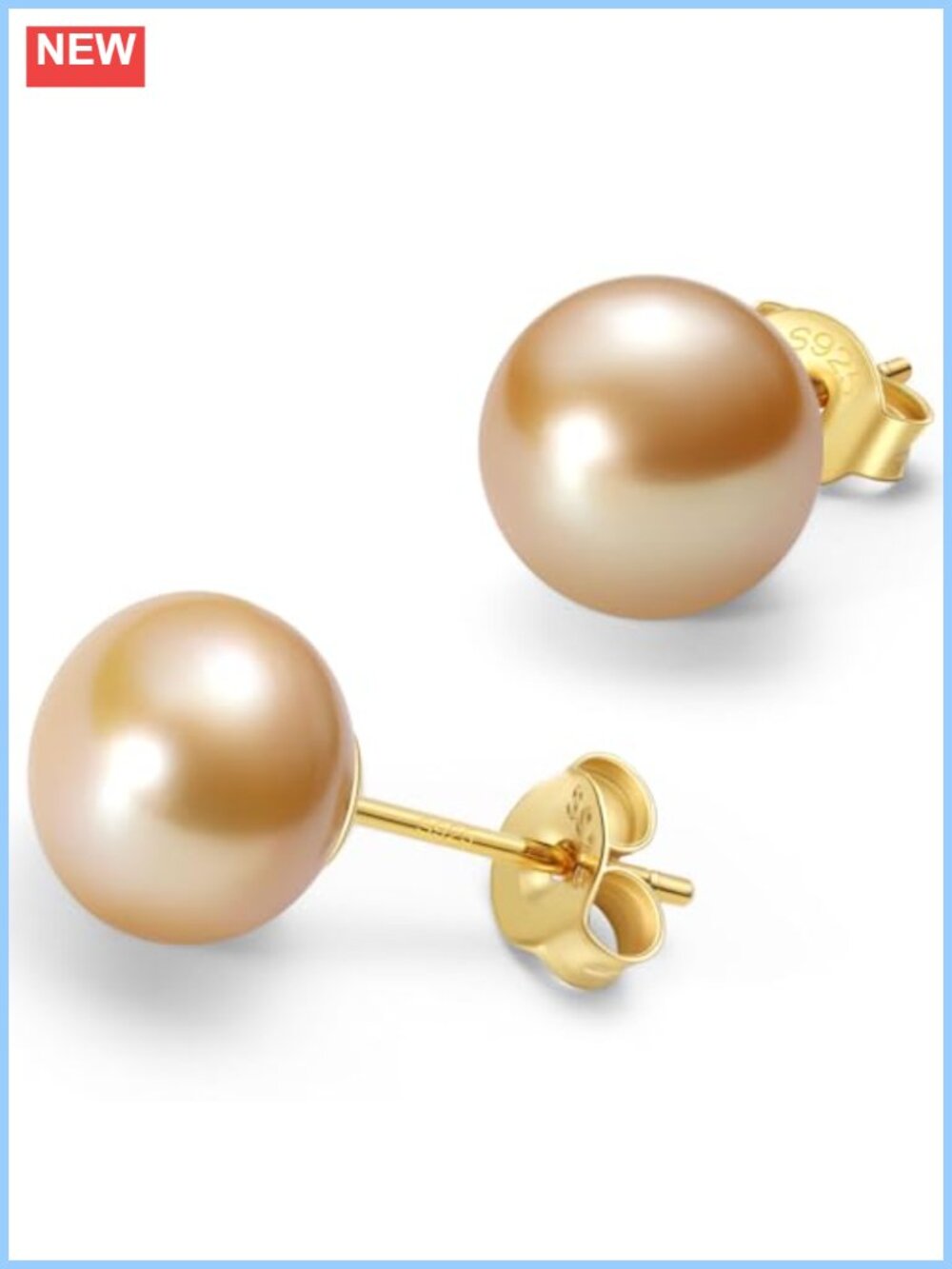 Golden Pearl Stud Earrings 925 Sterling Silver Hypoallergenic